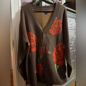 ❤️Valentine-Pacsun Brown Sweater with Red Floral Design